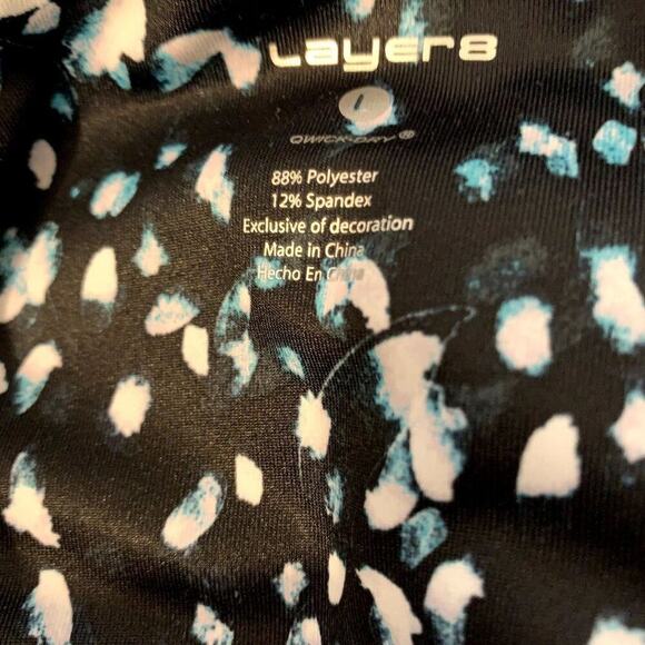 LAYER 8 Splatter Pattern Teal, White &‎ Black Leggings 7/8 length Sz L - Picture 6 of 9